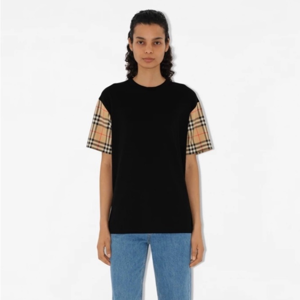 Authentic Burberry check sleeve Boxy Short Sleeve T-Shirt